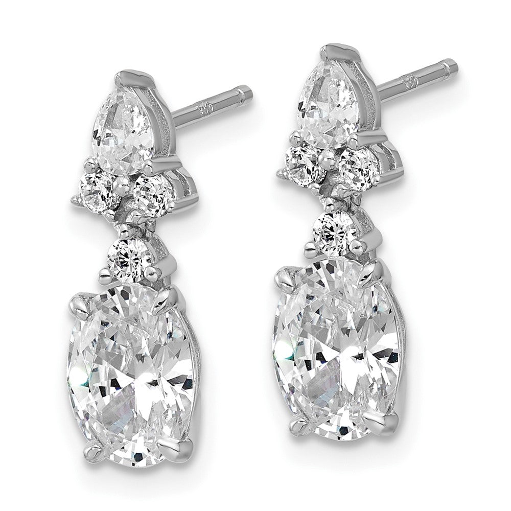 Sterling Silver Cheryl M Rhodium Plated Fancy Multi-Cut CZ Post Dangle Earrings