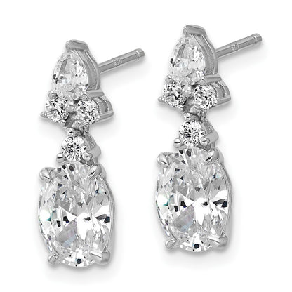 Sterling Silver Cheryl M Rhodium Plated Fancy Multi-Cut CZ Post Dangle Earrings