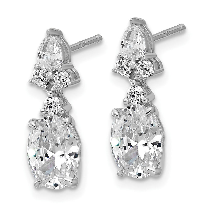 Sterling Silver Cheryl M Rhodium Plated Fancy Multi-Cut CZ Post Dangle Earrings