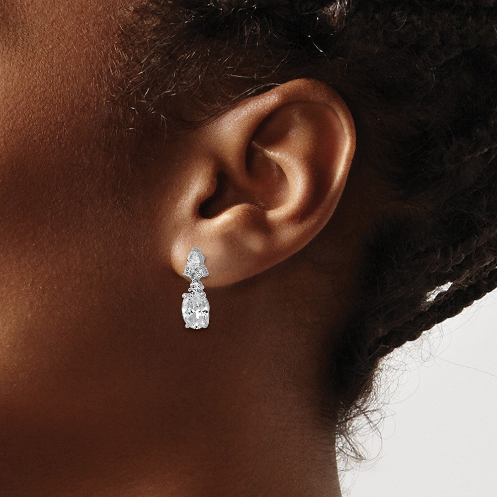 Sterling Silver Cheryl M Rhodium Plated Fancy Multi-Cut CZ Post Dangle Earrings