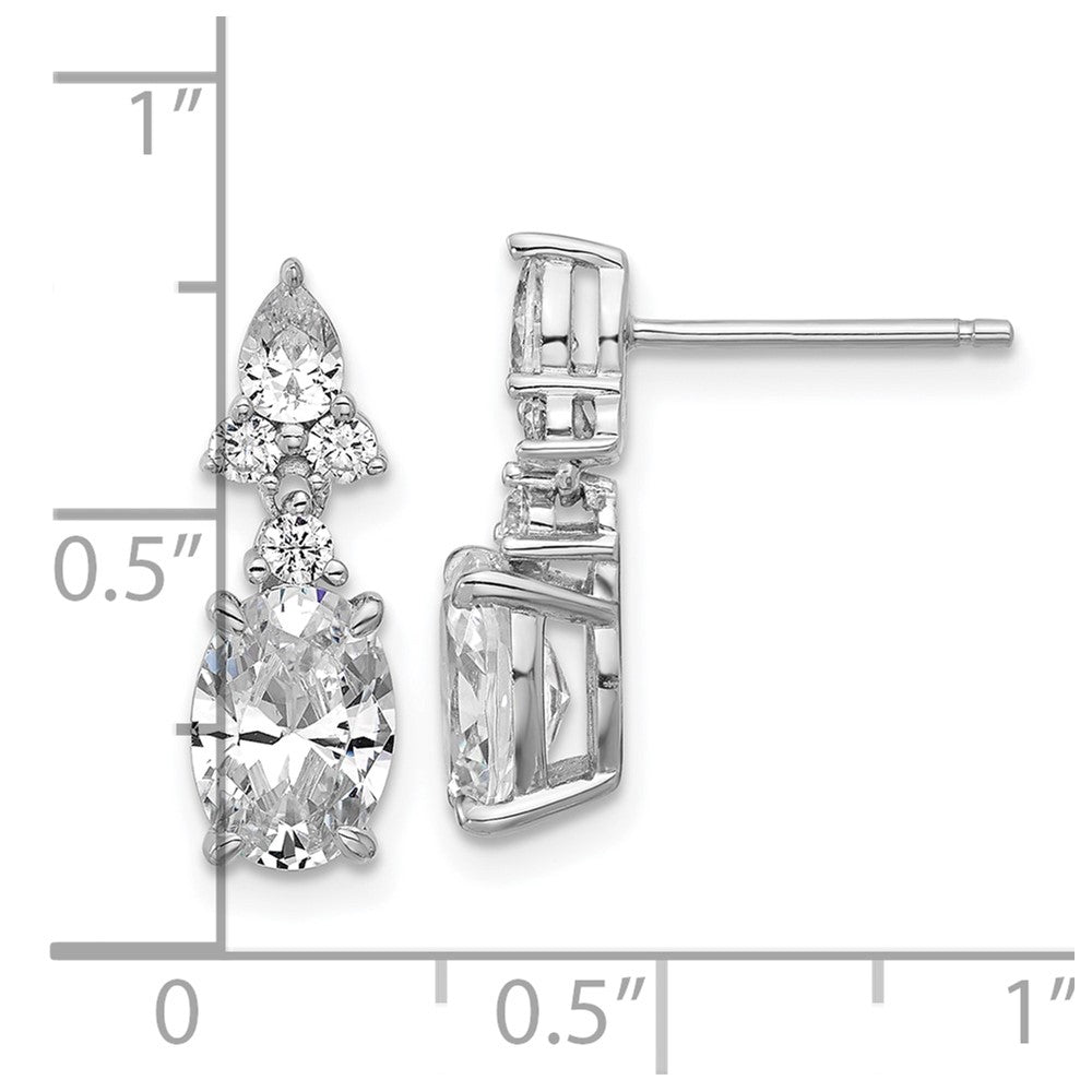Sterling Silver Cheryl M Rhodium Plated Fancy Multi-Cut CZ Post Dangle Earrings
