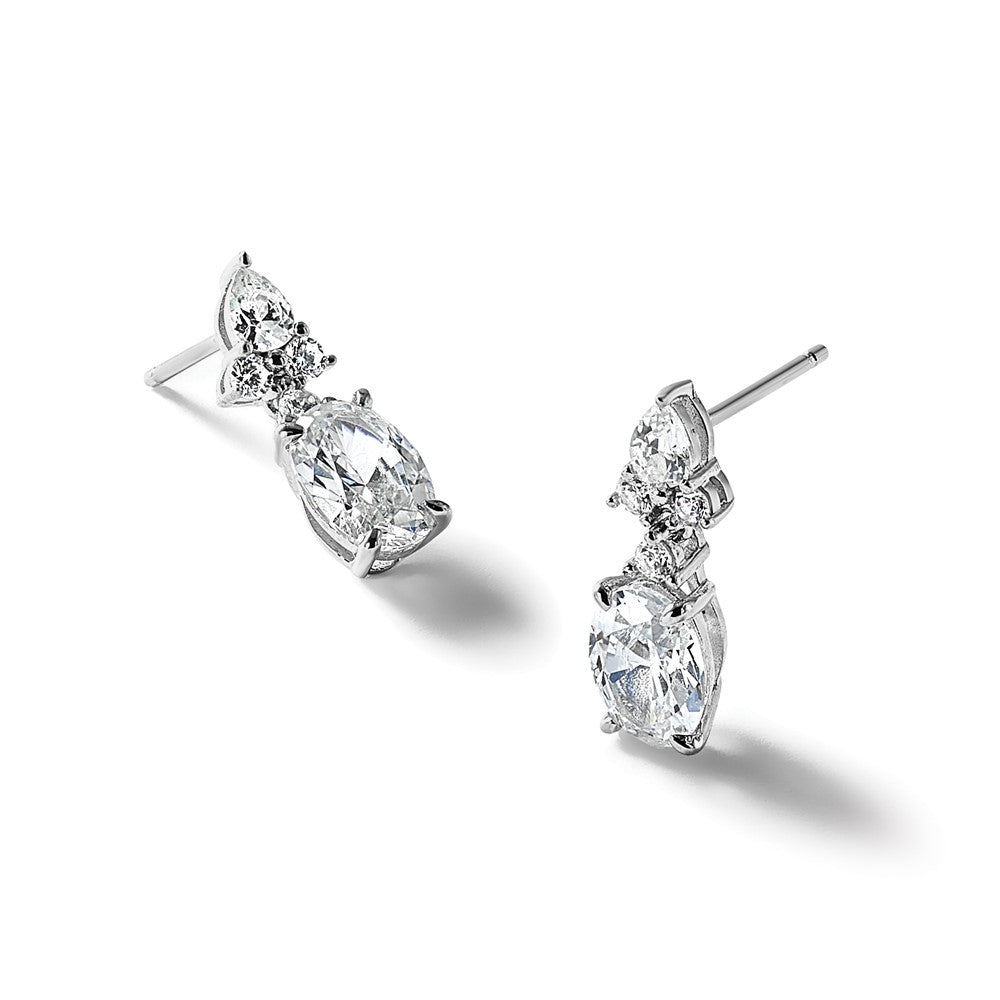 Sterling Silver Cheryl M Rhodium Plated Fancy Multi-Cut CZ Post Dangle Earrings