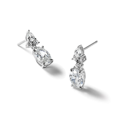 Sterling Silver Cheryl M Rhodium Plated Fancy Multi-Cut CZ Post Dangle Earrings