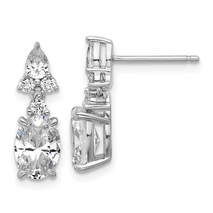 Sterling Silver Cheryl M Rhodium Plated Fancy Multi-Cut CZ Post Dangle Earrings