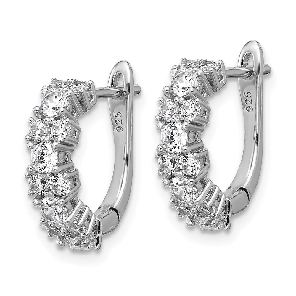 Sterling Silver Cheryl M Rhodium Plated Polished Fancy CZ Hinged Hoop Earrings