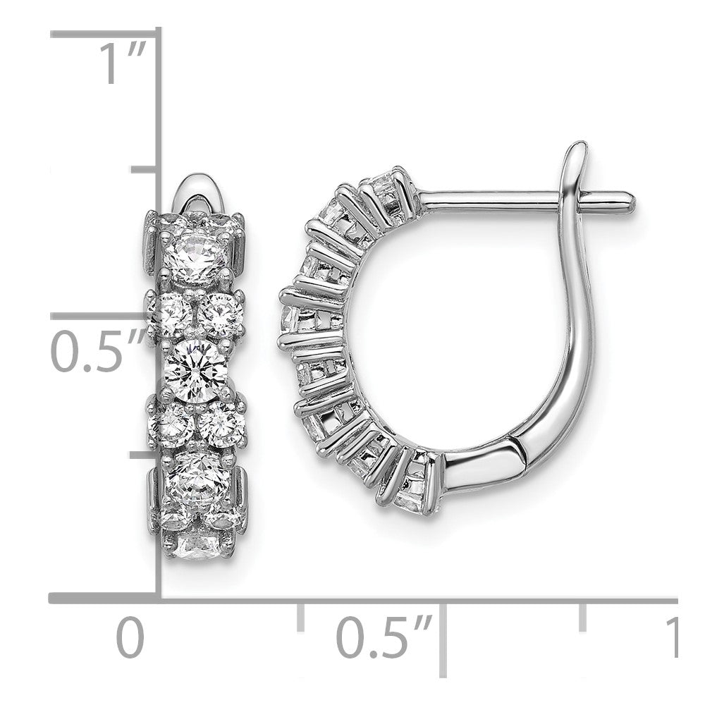 Sterling Silver Cheryl M Rhodium Plated Polished Fancy CZ Hinged Hoop Earrings