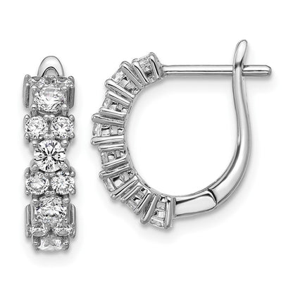 Sterling Silver Cheryl M Rhodium Plated Polished Fancy CZ Hinged Hoop Earrings