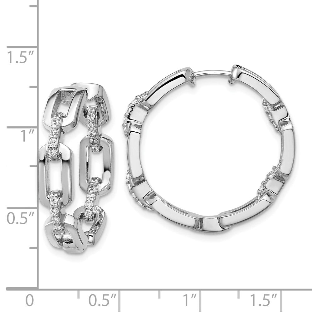 Sterling Silver Cheryl M Rh-Pltd CZ Link In/out Hinged Round Hoop Earrings