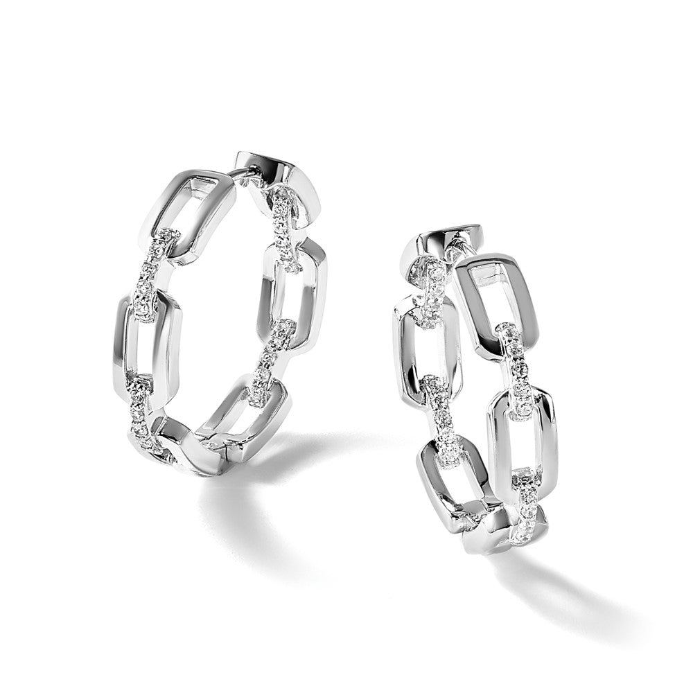 Sterling Silver Cheryl M Rh-Pltd CZ Link In/out Hinged Round Hoop Earrings