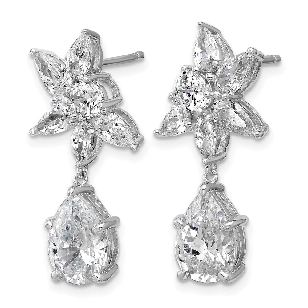 Sterling Silver Cheryl M Rhodium Plated Fancy Multi-Cut CZ Post Dangle Earrings