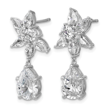 Sterling Silver Cheryl M Rhodium Plated Fancy Multi-Cut CZ Post Dangle Earrings