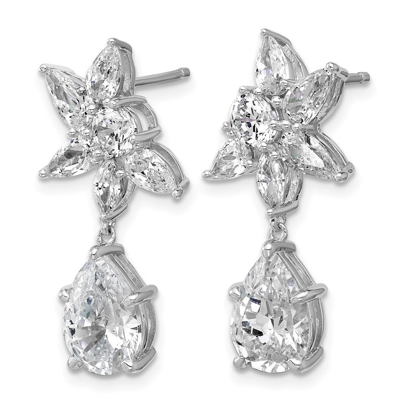 Sterling Silver Cheryl M Rhodium Plated Fancy Multi-Cut CZ Post Dangle Earrings