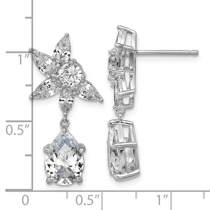 Sterling Silver Cheryl M Rhodium Plated Fancy Multi-Cut CZ Post Dangle Earrings