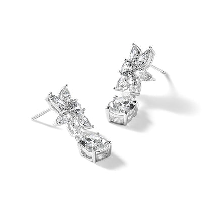 Sterling Silver Cheryl M Rhodium Plated Fancy Multi-Cut CZ Post Dangle Earrings