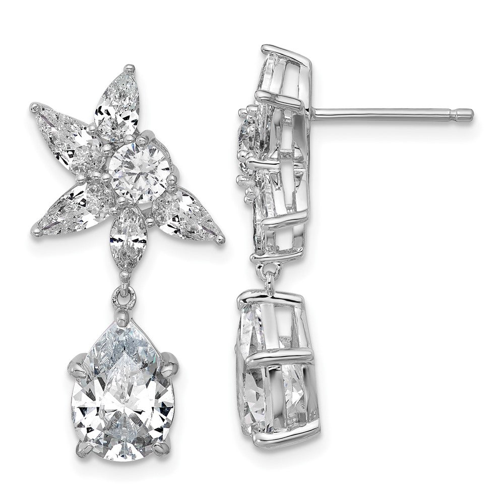 Sterling Silver Cheryl M Rhodium Plated Fancy Multi-Cut CZ Post Dangle Earrings