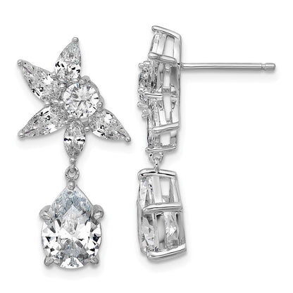 Sterling Silver Cheryl M Rhodium Plated Fancy Multi-Cut CZ Post Dangle Earrings