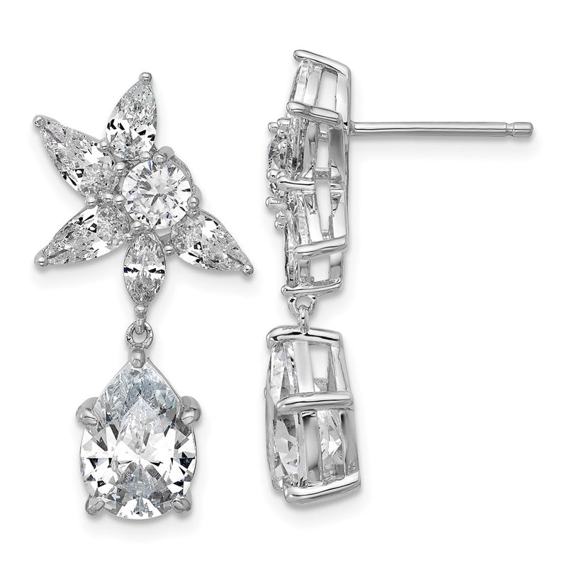 Sterling Silver Cheryl M Rhodium Plated Fancy Multi-Cut CZ Post Dangle Earrings