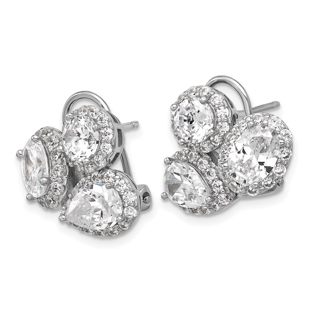 Sterling Silver Cheryl M Rhodium Plated Fancy Multi-Cut CZ Halo Omega Back Earrings