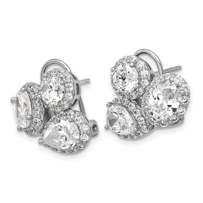 Sterling Silver Cheryl M Rhodium Plated Fancy Multi-Cut CZ Halo Omega Back Earrings