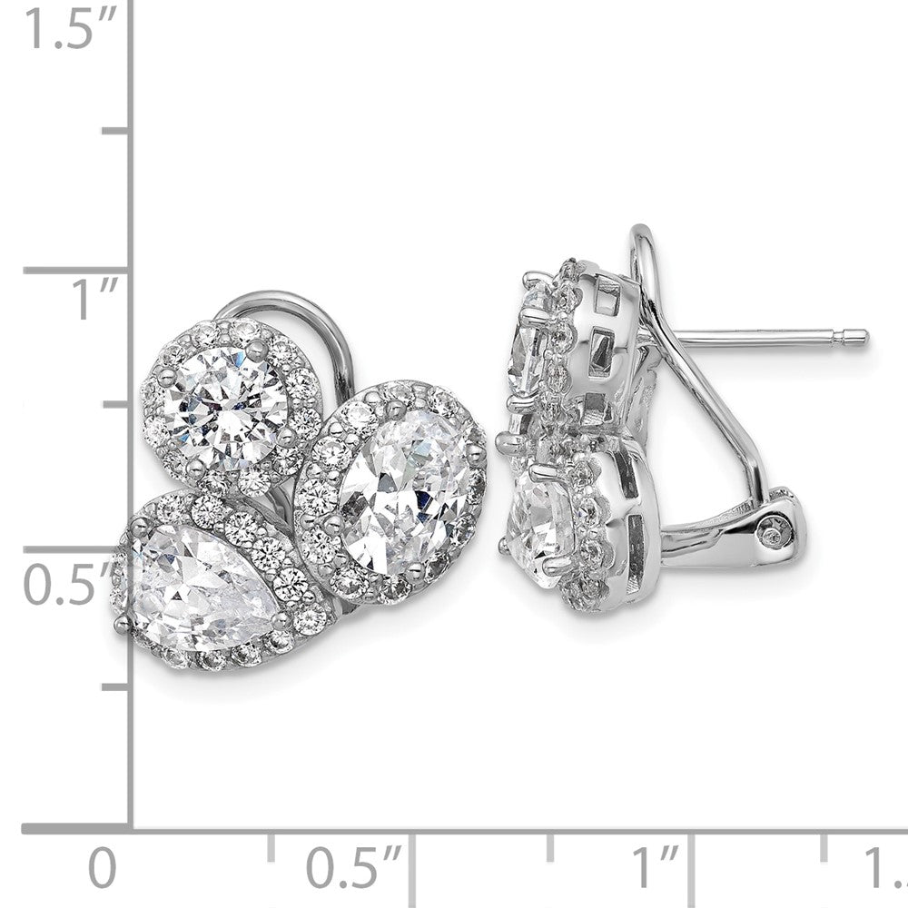 Sterling Silver Cheryl M Rhodium Plated Fancy Multi-Cut CZ Halo Omega Back Earrings