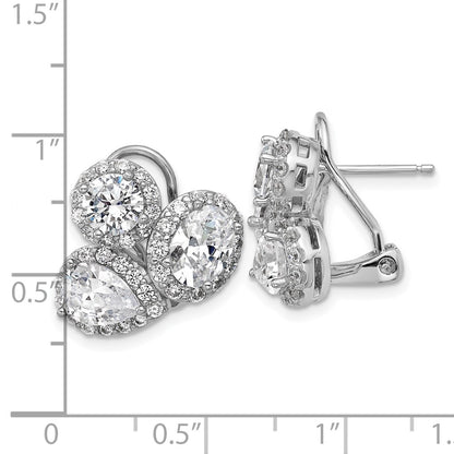 Sterling Silver Cheryl M Rhodium Plated Fancy Multi-Cut CZ Halo Omega Back Earrings
