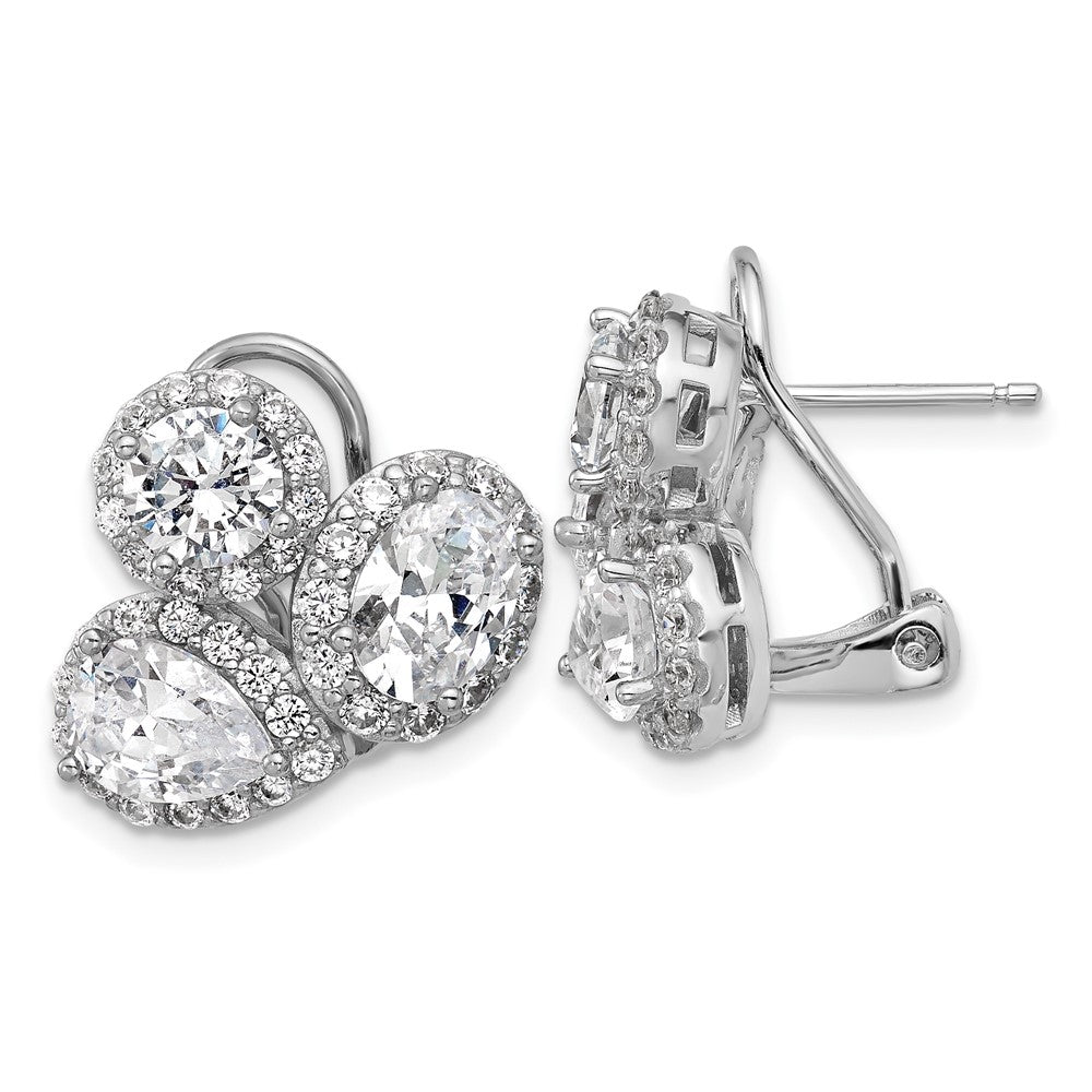Sterling Silver Cheryl M Rhodium Plated Fancy Multi-Cut CZ Halo Omega Back Earrings