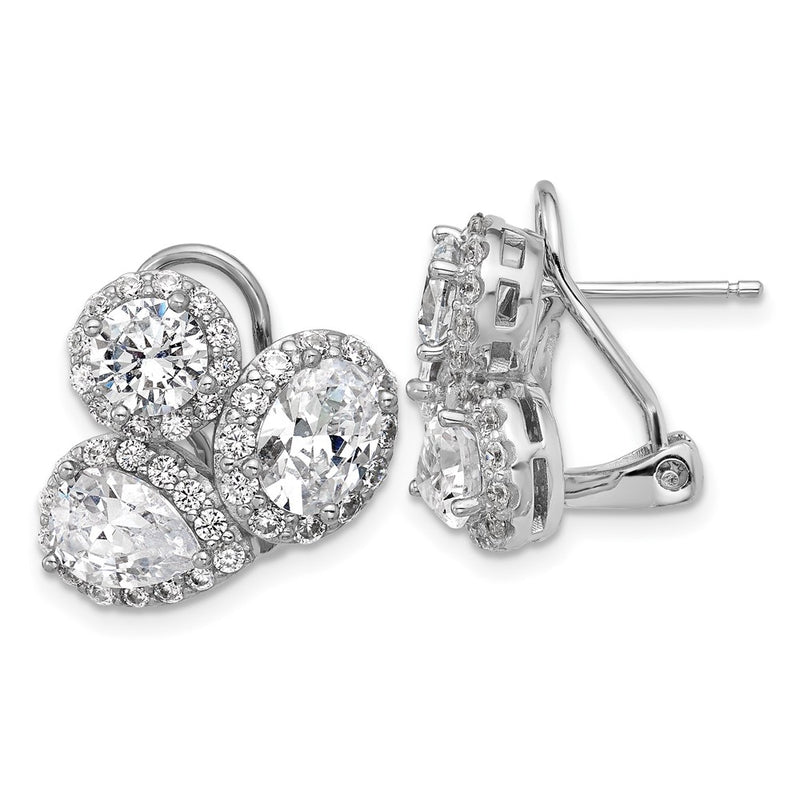 Sterling Silver Cheryl M Rhodium Plated Fancy Multi-Cut CZ Halo Omega Back Earrings