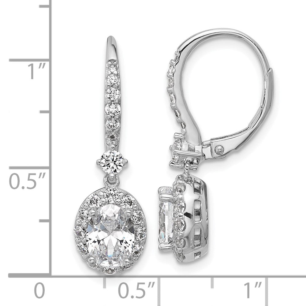 Sterling Silver Cheryl M Rhodium-Pltd Oval CZ Halo Dangle Leverback Earrings