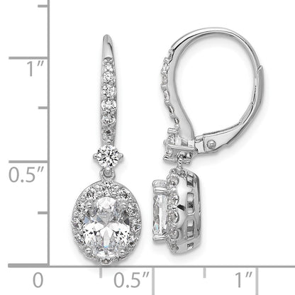 Sterling Silver Cheryl M Rhodium-Pltd Oval CZ Halo Dangle Leverback Earrings