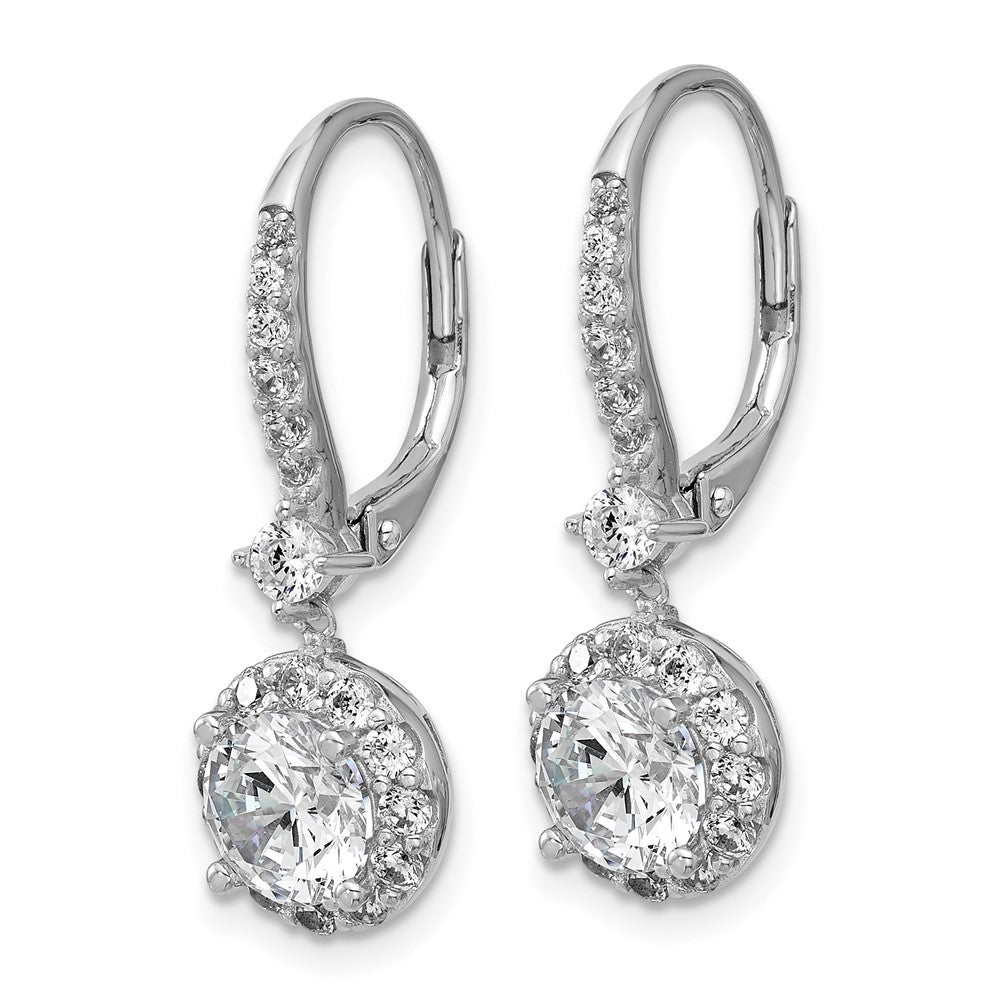 Sterling Silver Cheryl M Rhodium-Pltd Round CZ Halo Dangle Leverback Earrings
