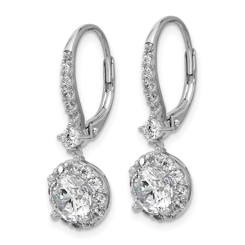 Sterling Silver Cheryl M Rhodium-Pltd Round CZ Halo Dangle Leverback Earrings