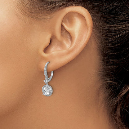Sterling Silver Cheryl M Rhodium-Pltd Round CZ Halo Dangle Leverback Earrings