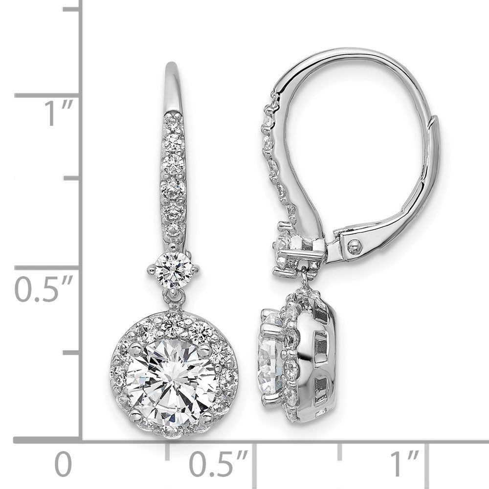 Sterling Silver Cheryl M Rhodium-Pltd Round CZ Halo Dangle Leverback Earrings