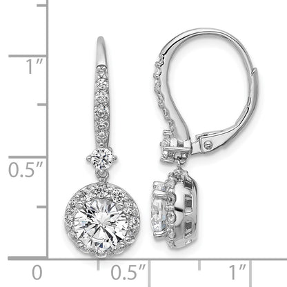 Sterling Silver Cheryl M Rhodium-Pltd Round CZ Halo Dangle Leverback Earrings