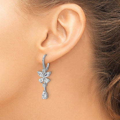 Sterling Silver Cheryl M Rhodium Plated Fancy CZ Butterfly Dangle Leverback Earrings