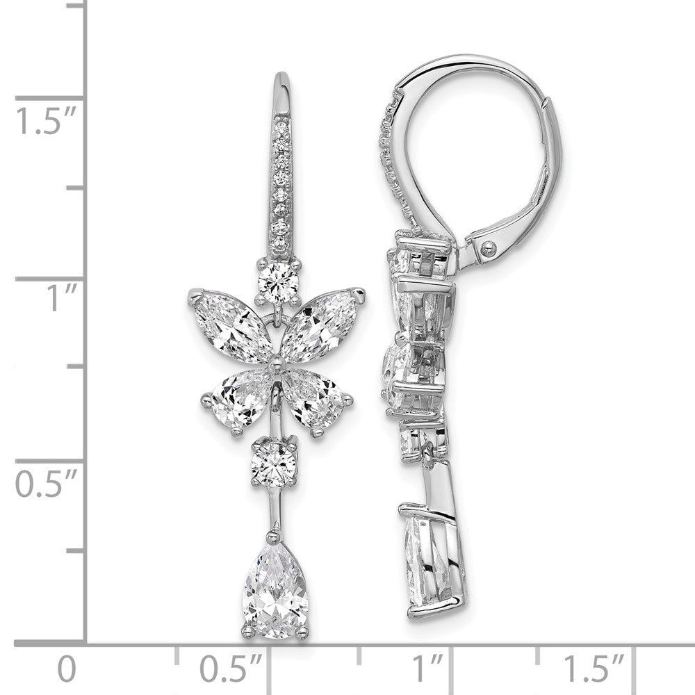 Sterling Silver Cheryl M Rhodium Plated Fancy CZ Butterfly Dangle Leverback Earrings