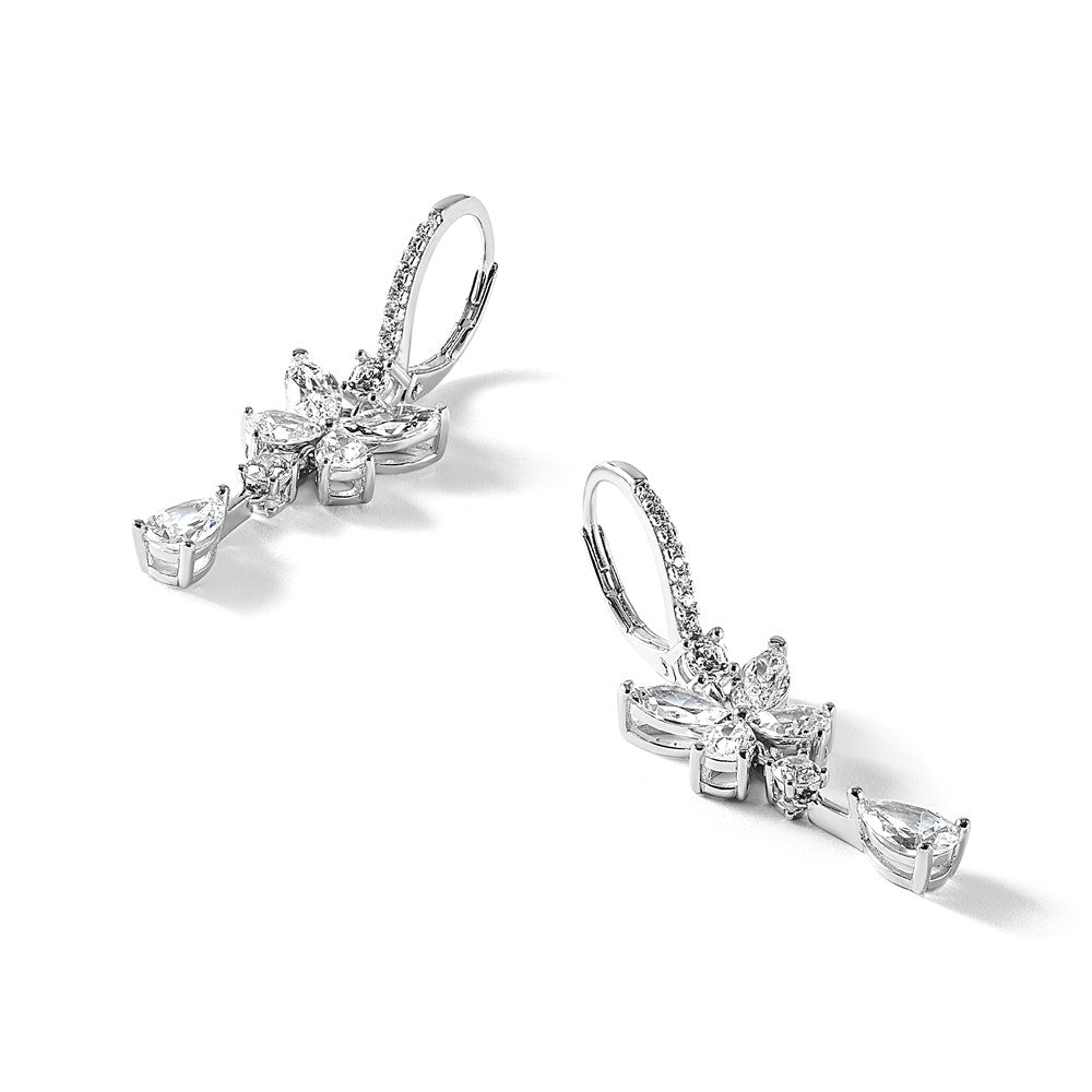 Sterling Silver Cheryl M Rhodium Plated Fancy CZ Butterfly Dangle Leverback Earrings