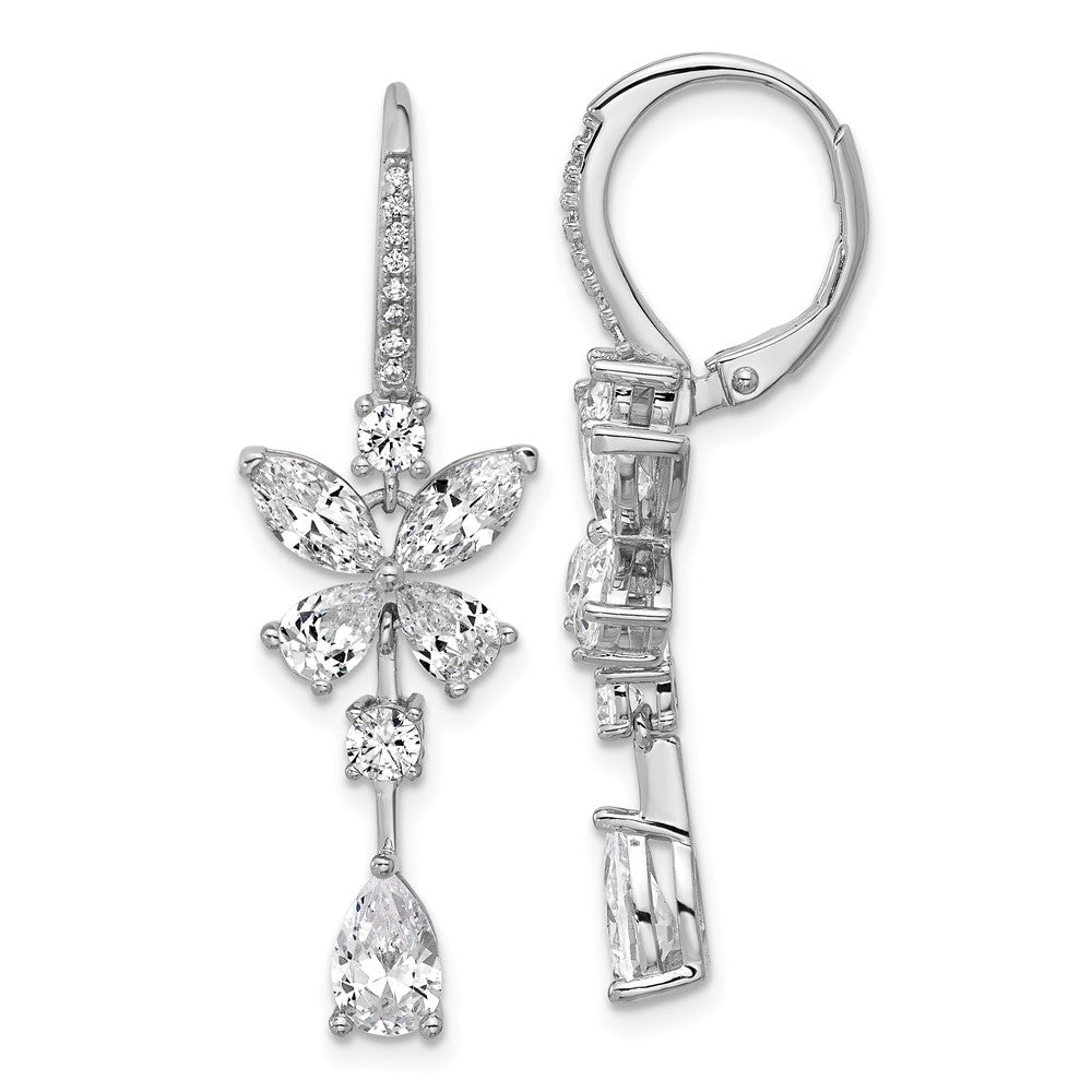 Sterling Silver Cheryl M Rhodium Plated Fancy CZ Butterfly Dangle Leverback Earrings