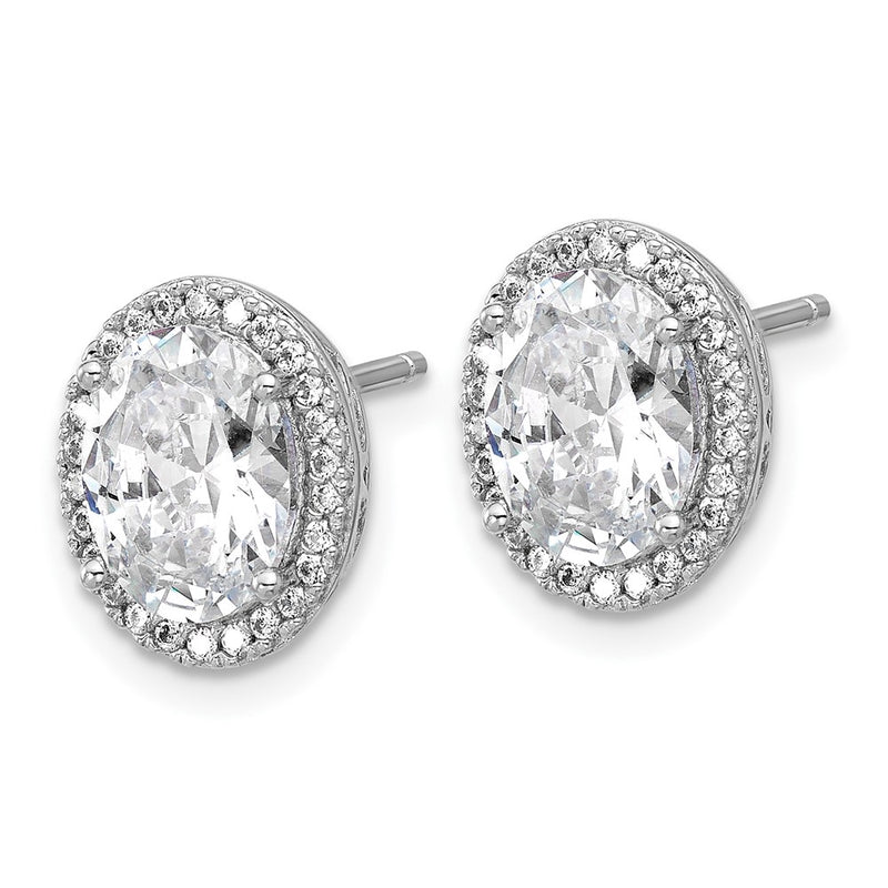 Sterling Silver Cheryl M Rhodium Plated Oval CZ Halo Post Earrings