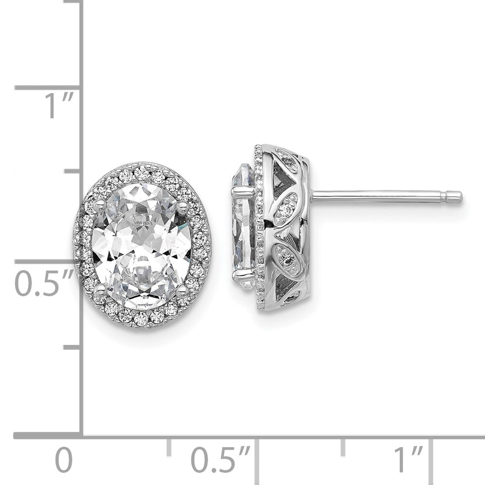 Sterling Silver Cheryl M Rhodium Plated Oval CZ Halo Post Earrings