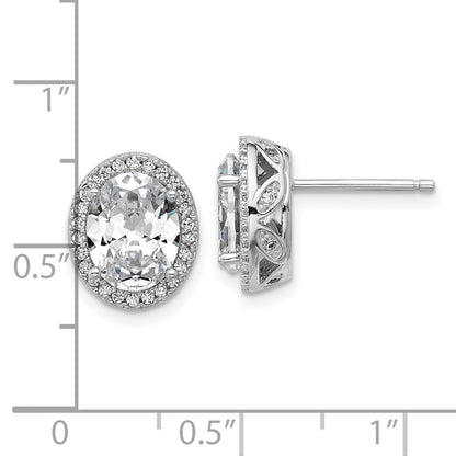 Sterling Silver Cheryl M Rhodium Plated Oval CZ Halo Post Earrings