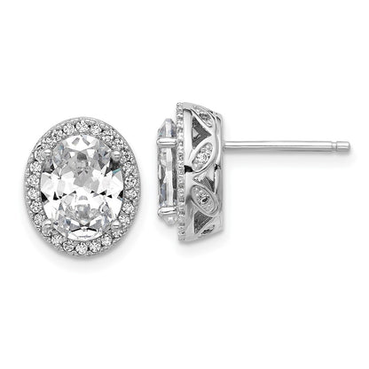 Sterling Silver Cheryl M Rhodium Plated Oval CZ Halo Post Earrings
