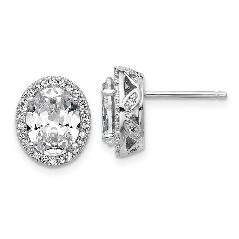 Sterling Silver Cheryl M Rhodium Plated Oval CZ Halo Post Earrings