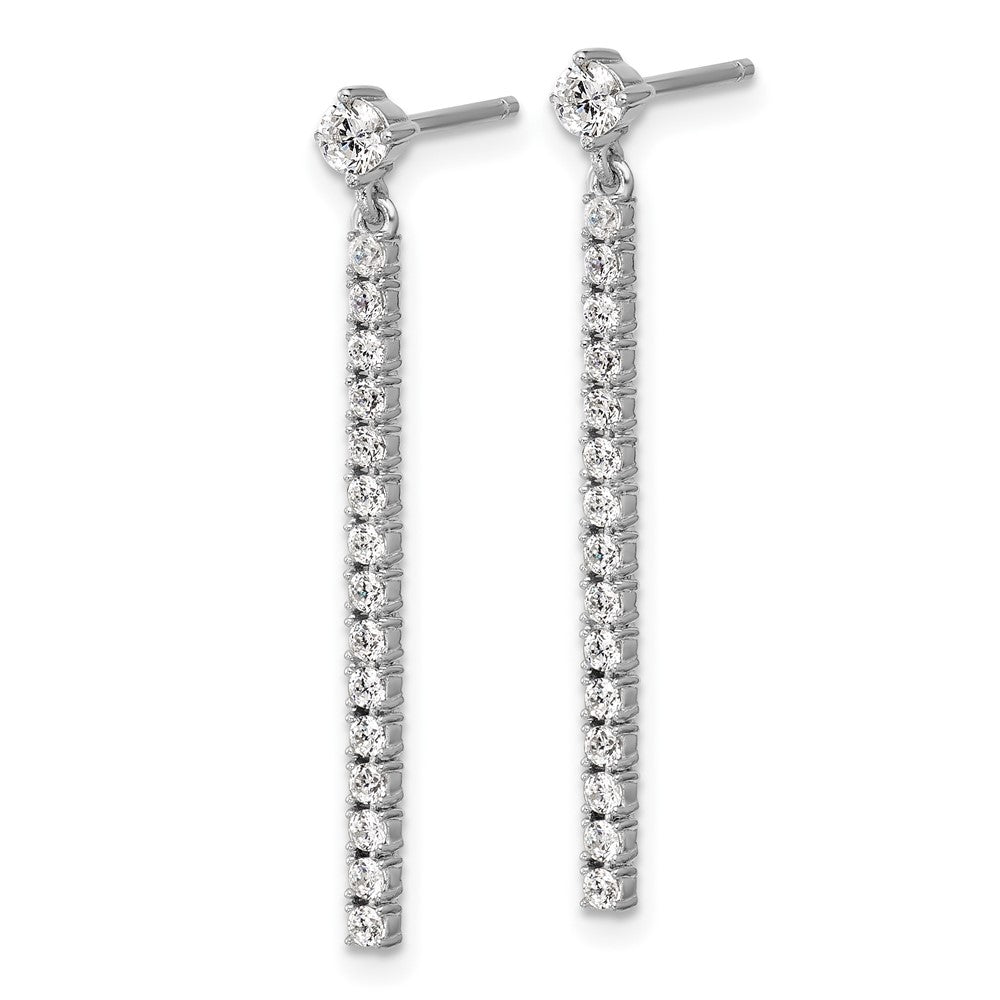 Sterling Silver Cheryl M Rh-Pltd Polished CZ Bar Post Dangle Earrings