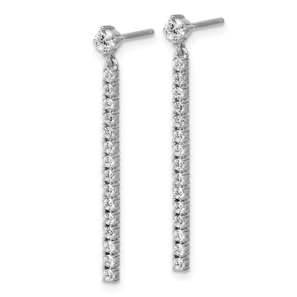 Sterling Silver Cheryl M Rh-Pltd Polished CZ Bar Post Dangle Earrings
