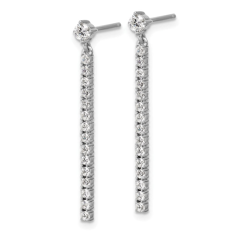 Sterling Silver Cheryl M Rh-Pltd Polished CZ Bar Post Dangle Earrings