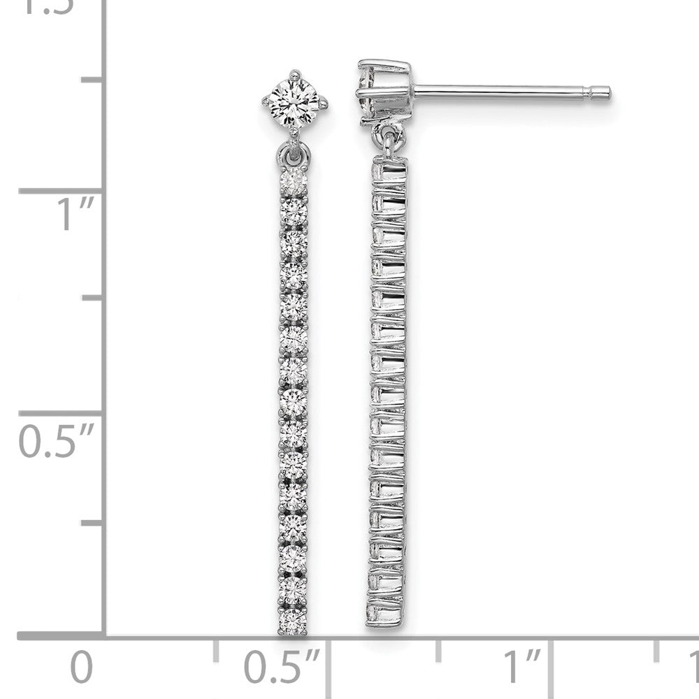 Sterling Silver Cheryl M Rh-Pltd Polished CZ Bar Post Dangle Earrings