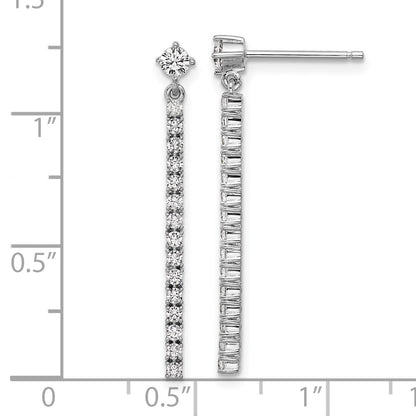 Sterling Silver Cheryl M Rh-Pltd Polished CZ Bar Post Dangle Earrings