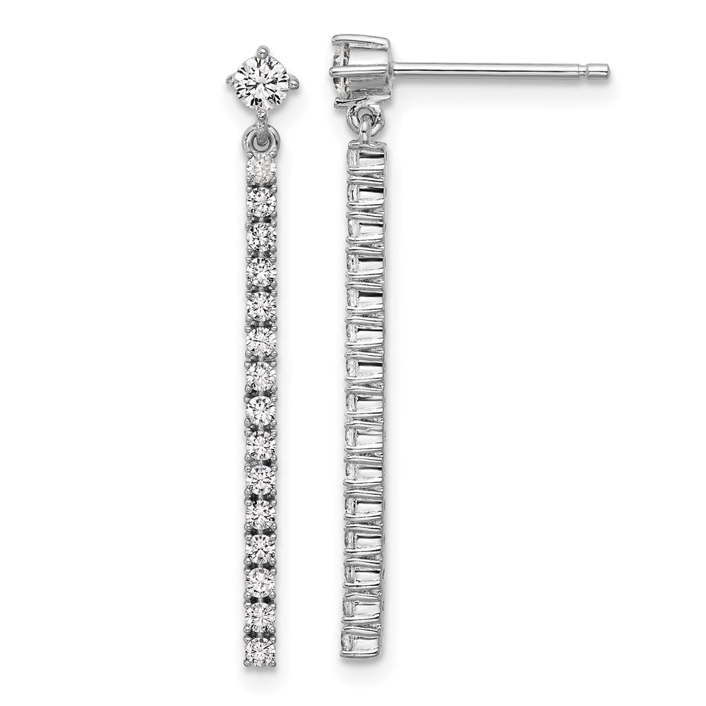 Sterling Silver Cheryl M Rh-Pltd Polished CZ Bar Post Dangle Earrings