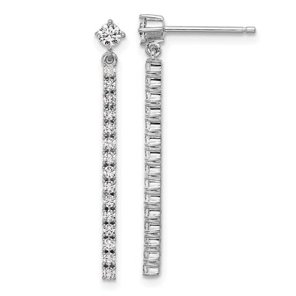 Sterling Silver Cheryl M Rh-Pltd Polished CZ Bar Post Dangle Earrings